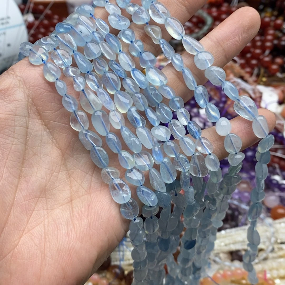玛瑙/玉髓未镶嵌珠宝半成品一条天然海蓝宝糖豆7mm