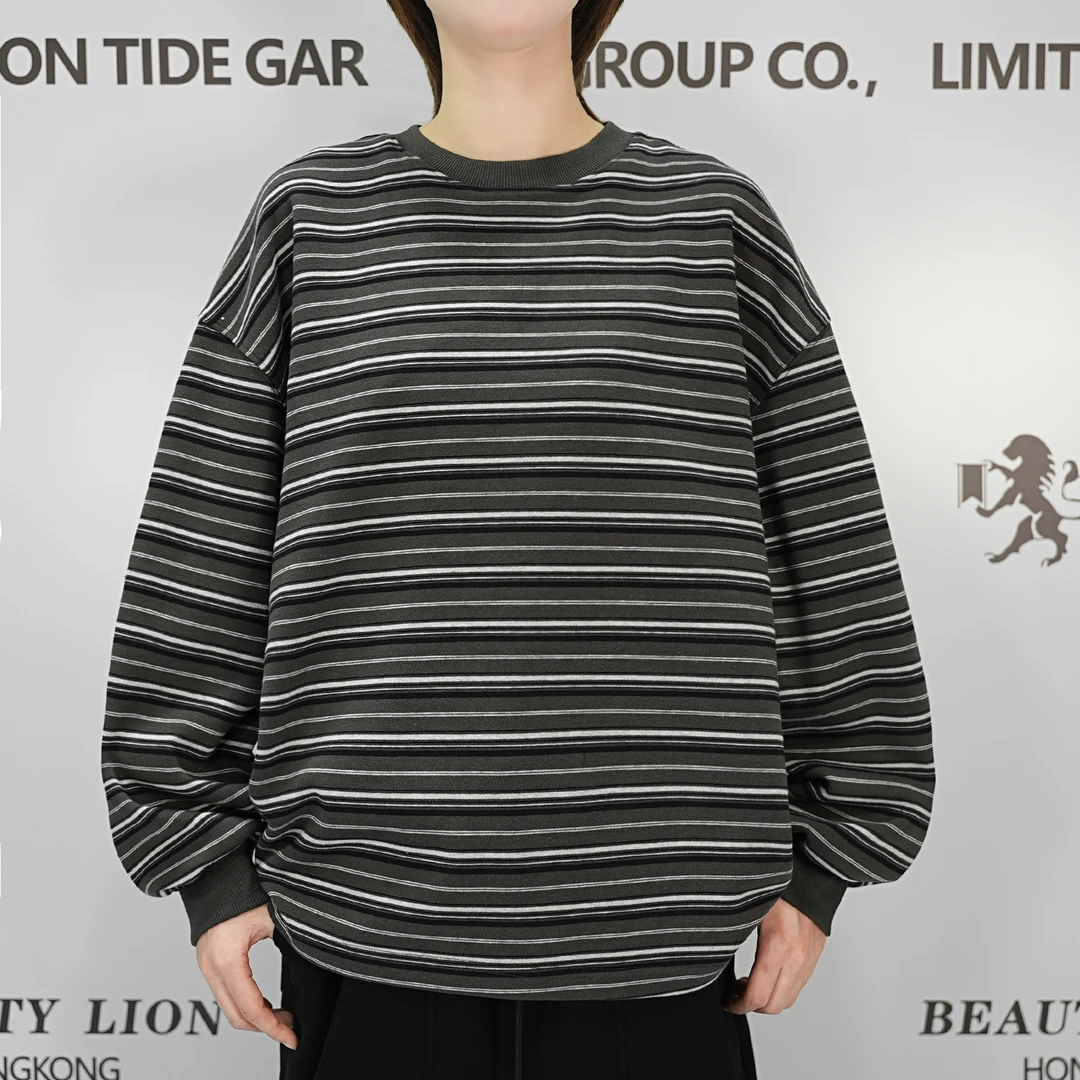 2025H·K美狮潮牌春季时尚简约条纹百搭拼接港风休闲卫衣