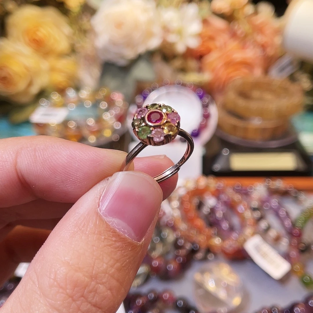 银S925镶嵌戒指碧玺戒指