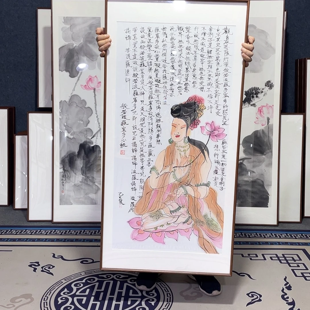 国画手绘画作品带框60/120