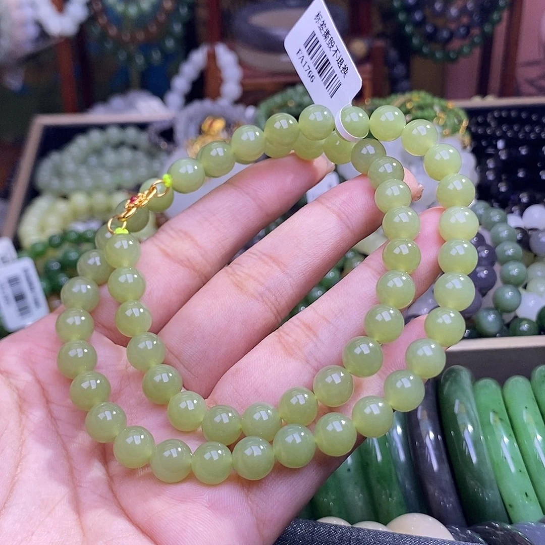 和田玉未镶嵌颈饰青黄口老矿料项链8mm