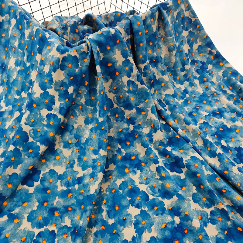 田田/青花 精品棉绸布料 夏季凉爽人造棉绵绸 服装连衣裙印花面料