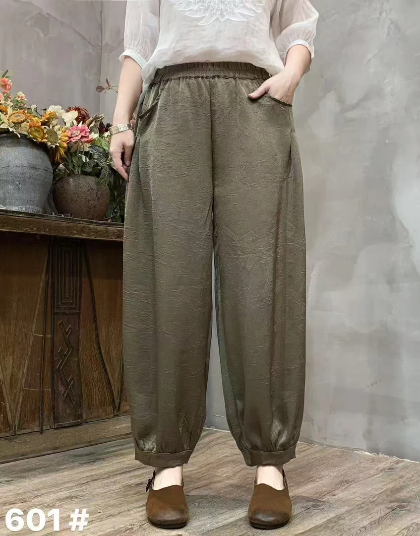 夏季清爽透气高端百搭醋酸长裤