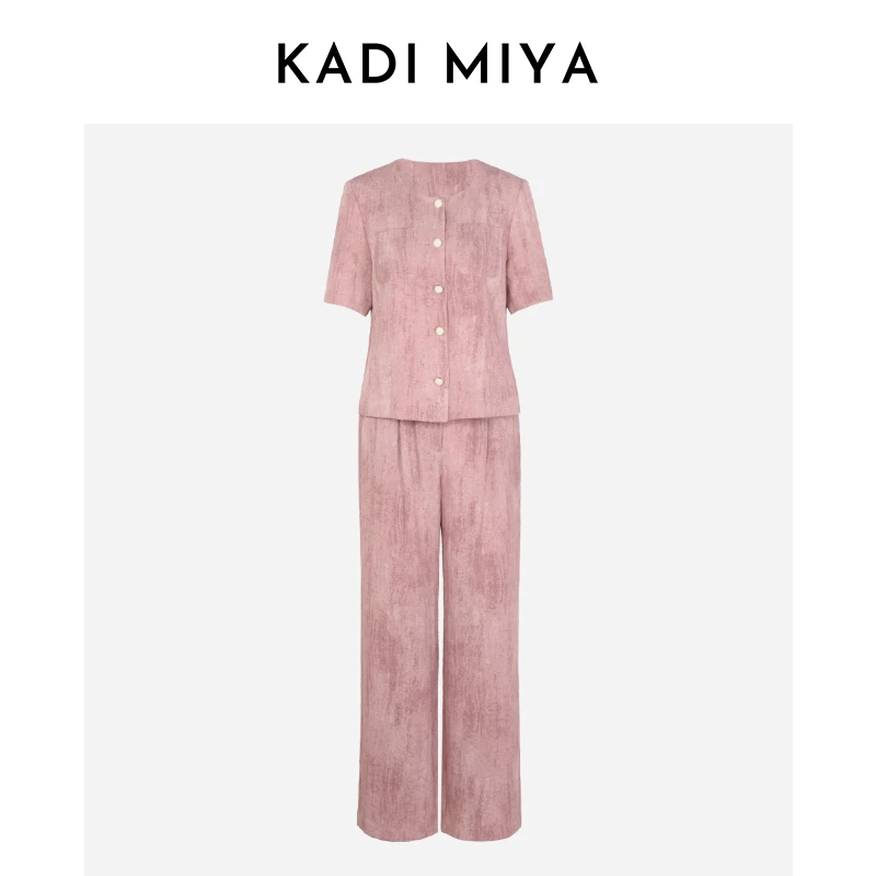 KADIMIYA通勤气质女装时尚套装短袖长裤两件套亚麻夏款