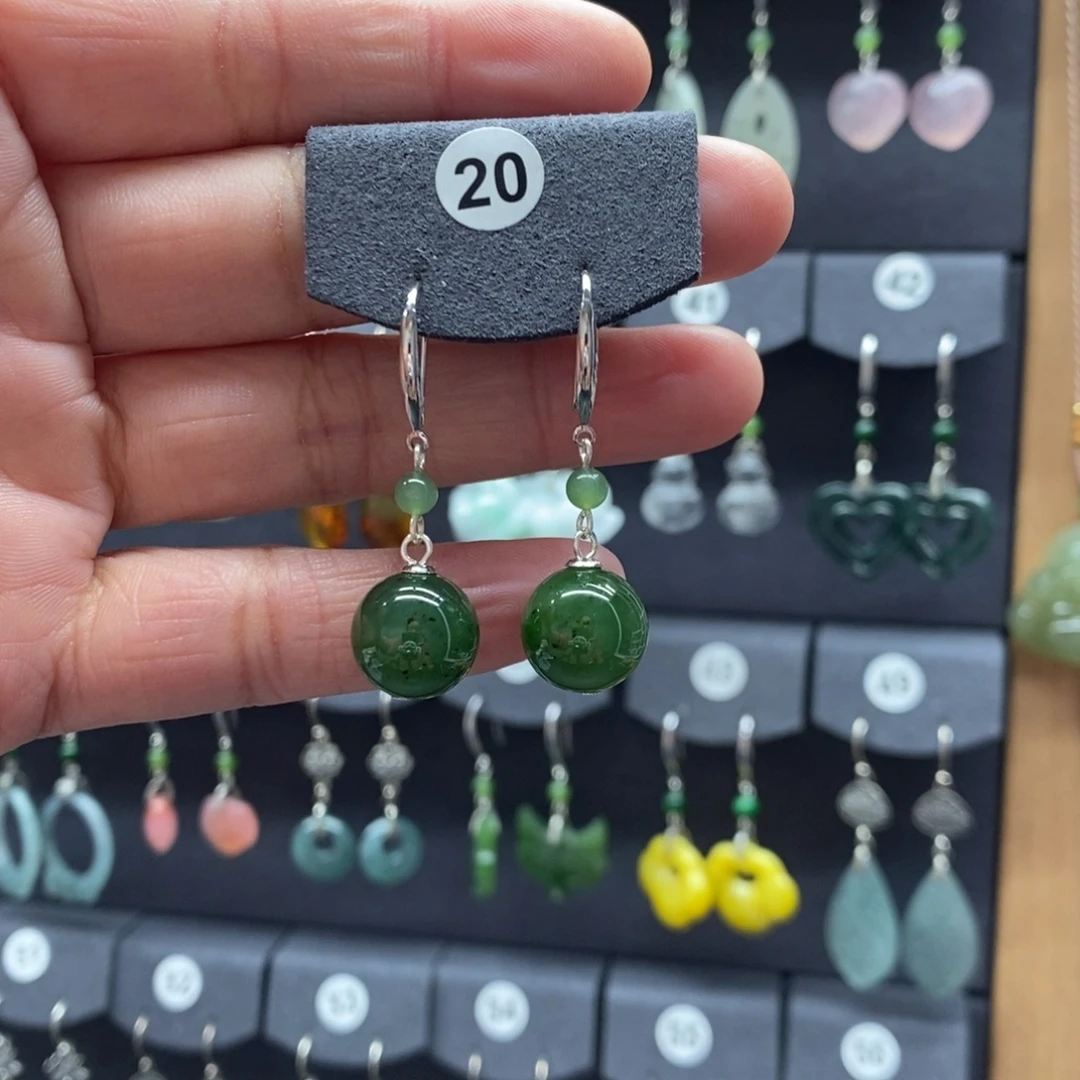 和田玉银S925镶嵌耳饰