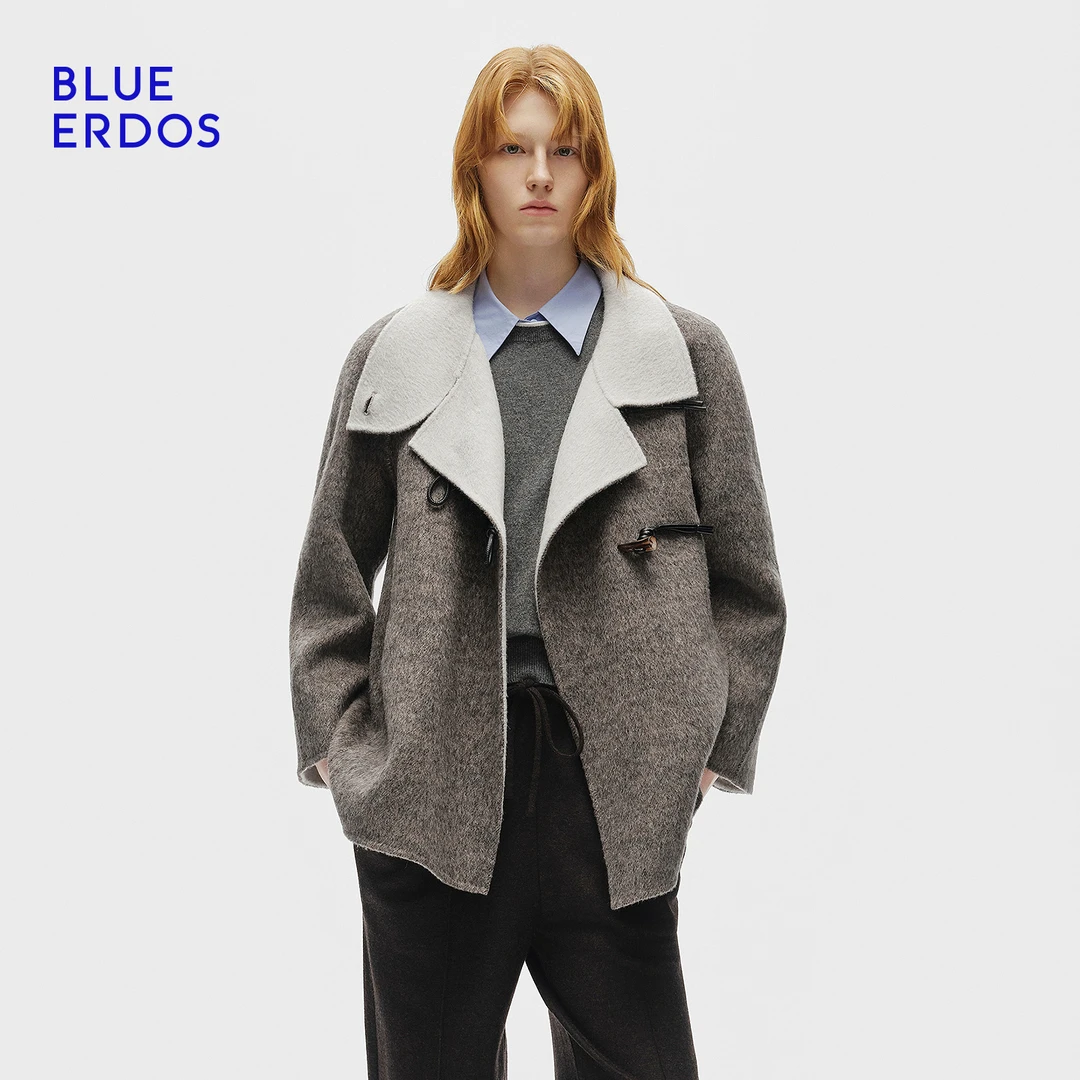 BLUE ERDOS2025秋冬新羊毛混纺撞色立领双面呢大衣女B256K4008