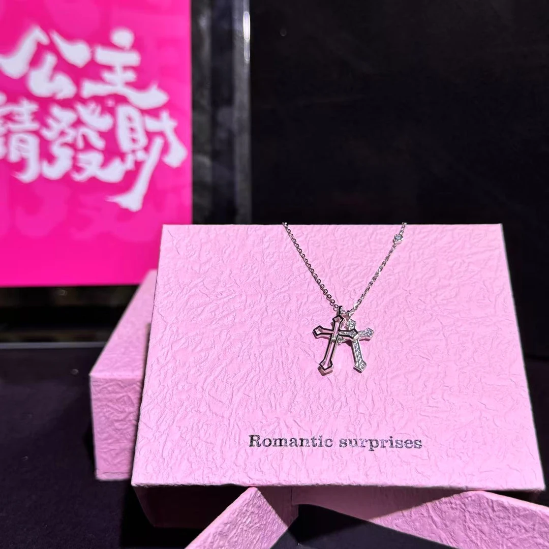 坠链均925银 S925银双十字架流行百搭时尚个性坠链气质