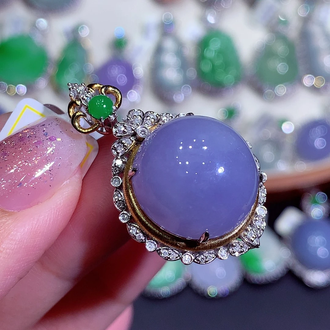 翡翠18K金镶嵌吊坠(不含链)