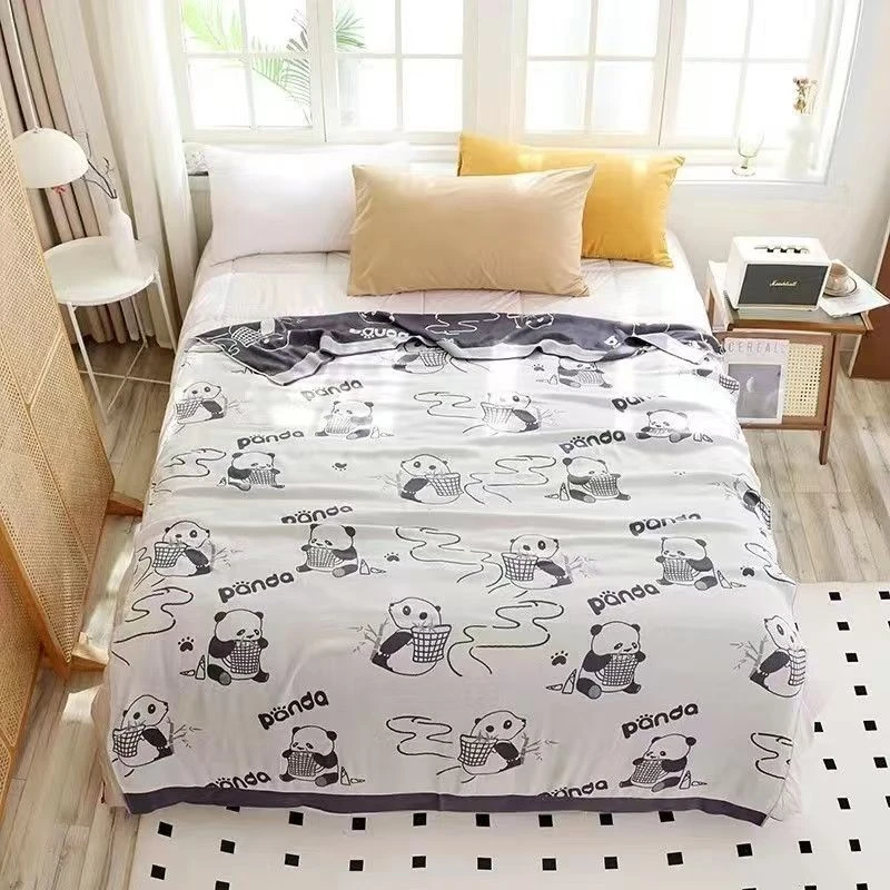 【铭哥家】冷感竹纤维双层纱布夏季薄款午休学生盖毯-熊猫小背篓