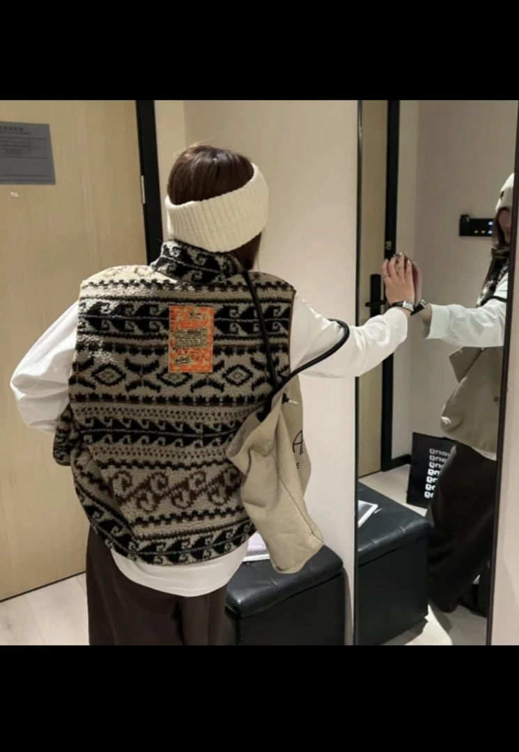 九喜专属【花纹高领马甲】打底衫长袖针织百搭简约宽松韩版休闲马甲