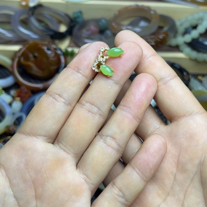 和田玉银S925镀金镶嵌耳饰