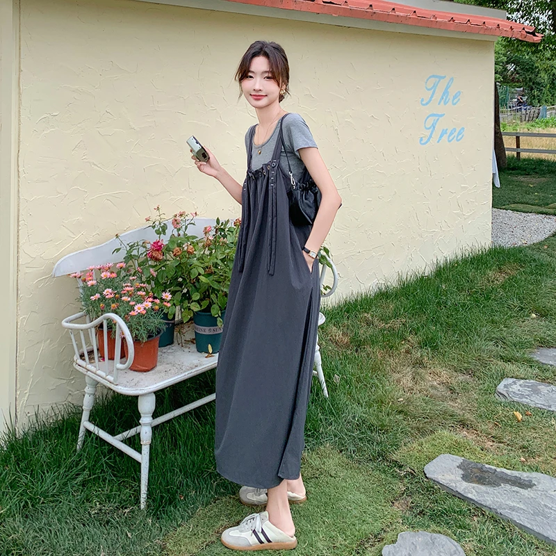 时尚套装宽松背带裤连衣裙阔腿大码显瘦夏装减龄裙子