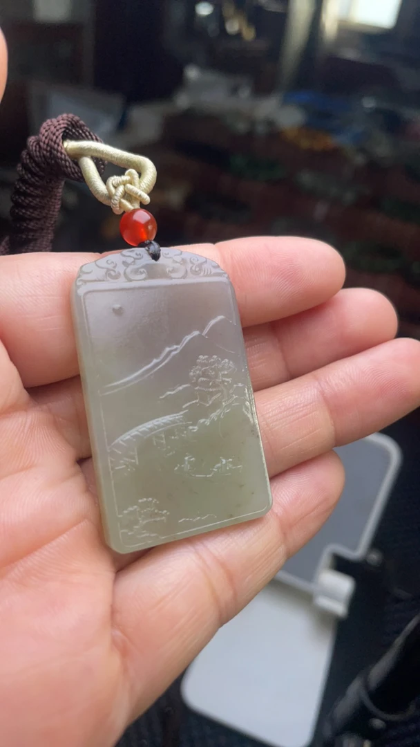 天然玉石和田玉山水意境牌挂件雕刻