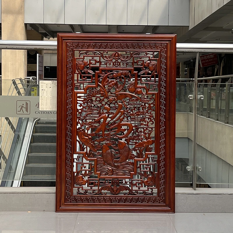 东阳木雕挂件中式客厅玄关壁挂圆形康熙福字装饰画实木香樟木雕刻