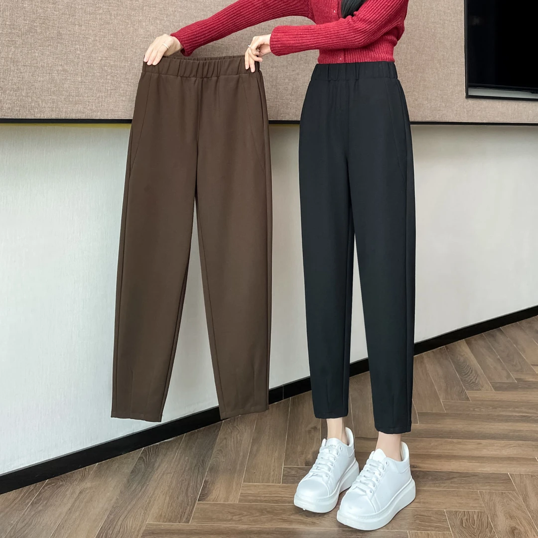 哈伦裤女2025新款春秋冬季加绒小脚烟管裤高腰大码女士休闲西装裤