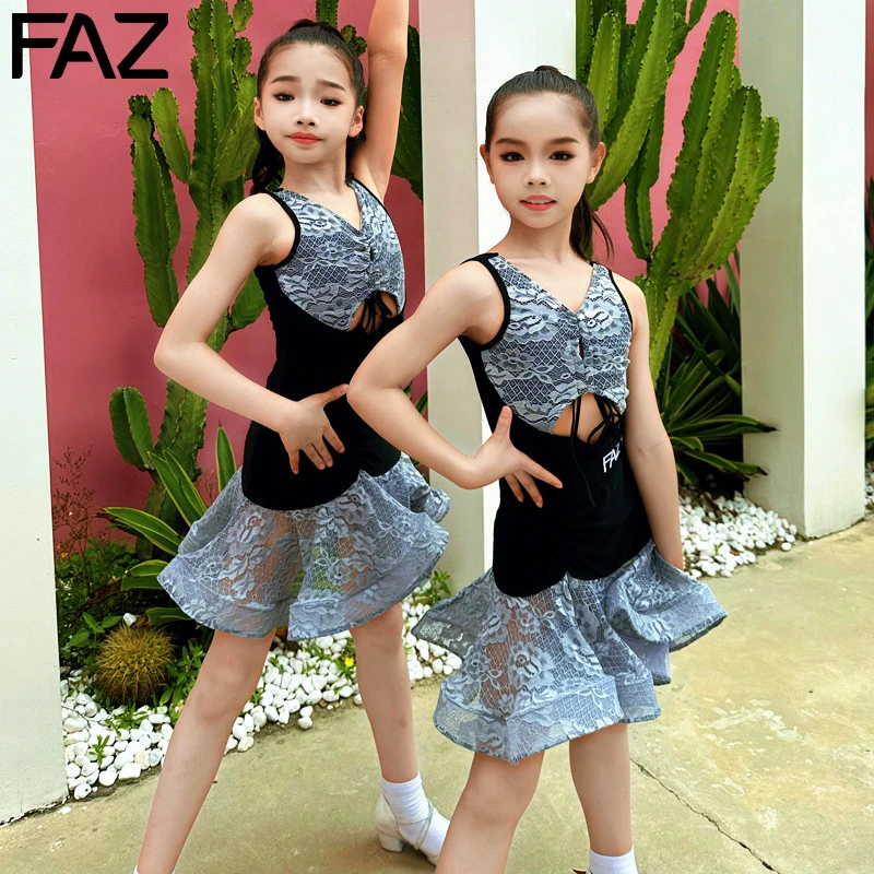 FAZ夏季少儿拉丁舞蹈服女童演出网红练功服分体表演儿童练习服