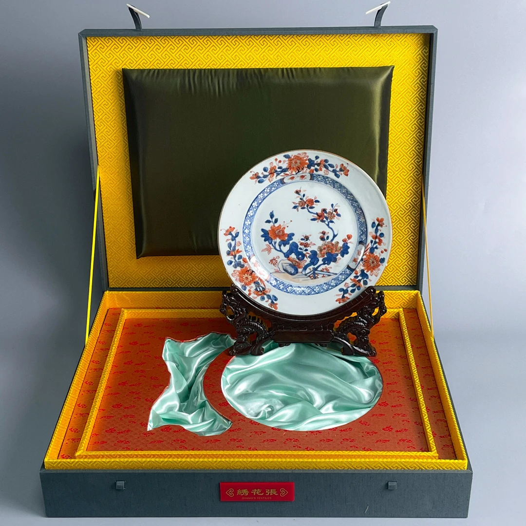 瓷器/古董康熙青花矾红花卉纹赏盘M25AO002536收藏/文物/绣花张