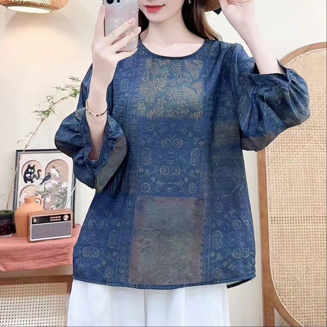 7036新款夏季优雅减龄碎花宽松显瘦T恤QZ