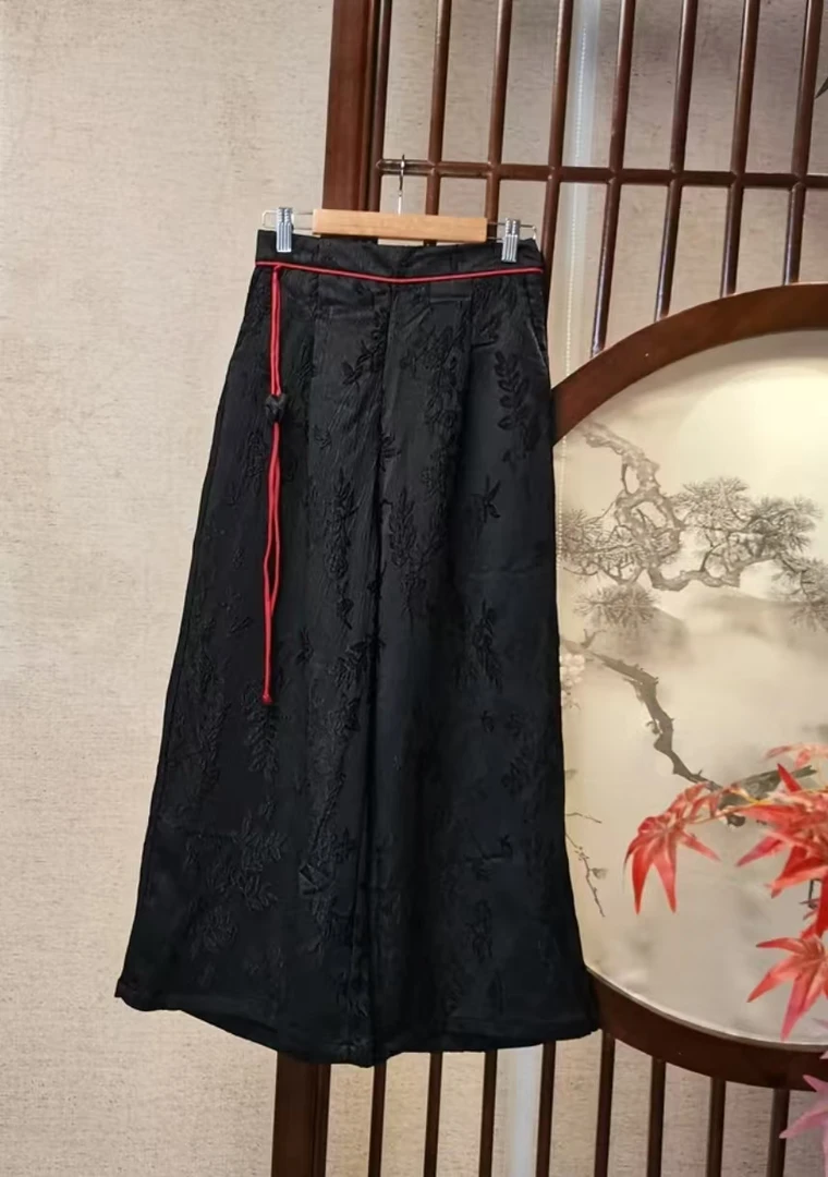 2025春秋新款半松紧腰时尚气质阔腿裤