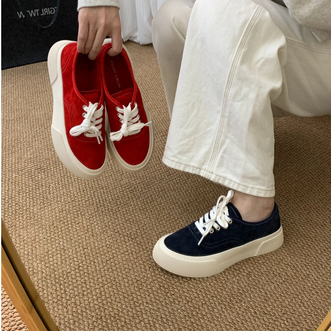 SGIRL TWTW推荐红色厚底系带板鞋女真皮休闲百搭面包鞋潮R555-5