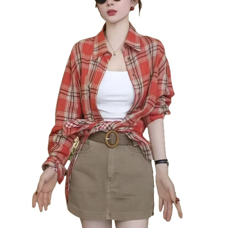 恒源祥彩羊网红爆款经典格子气质衬衫2025夏季时尚洋气宽松薄款衬