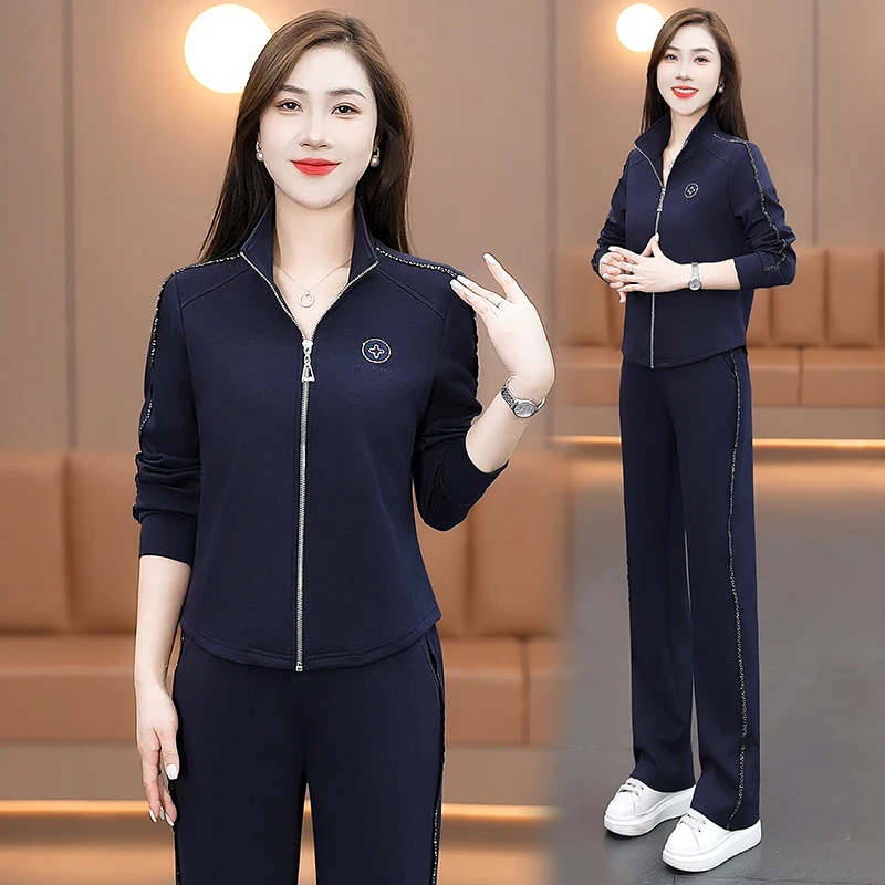 运动服套装女秋季2025新款大码宽松长袖长裤休闲卫衣两件套春秋装