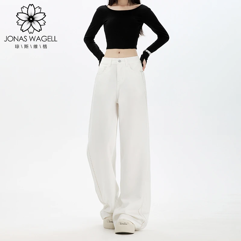 JONAS WAGELL/琼斯维格夏季麦穗立体刺绣ykk拉链抗皱阔腿牛仔裤