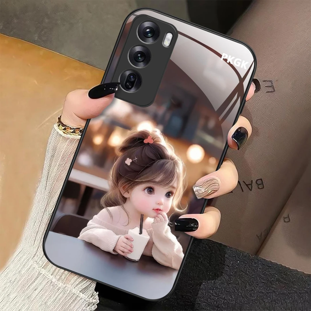 适用【OPPO Reno12】喝茶女孩液态玻璃手机壳 超薄防摔 网红时尚