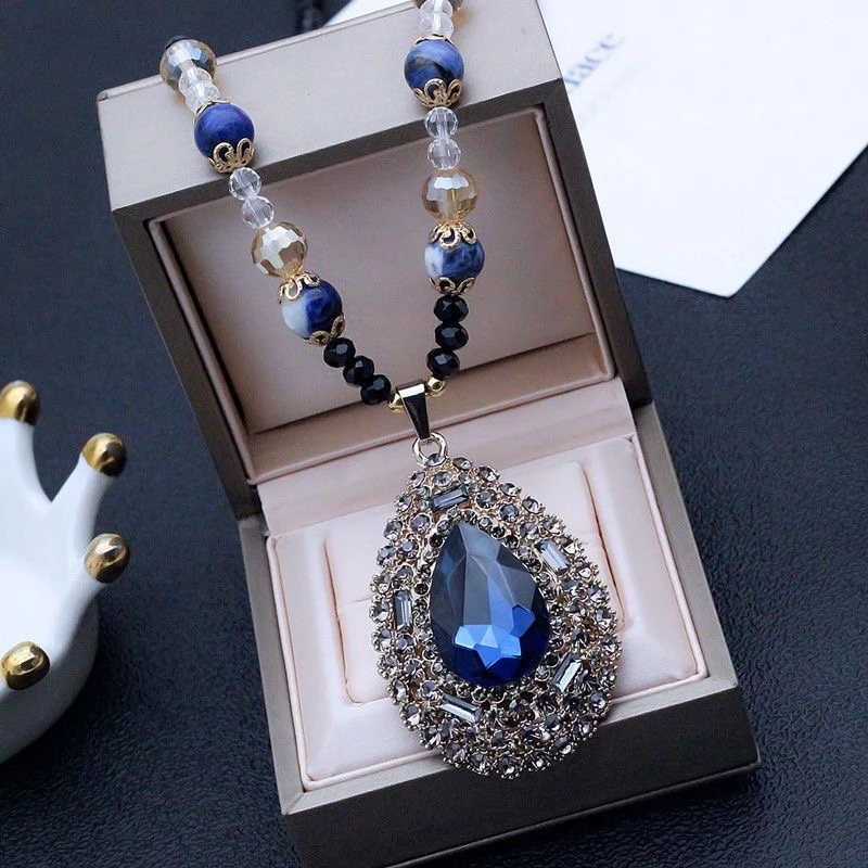 合金项链 水晶毛衣链长款百搭高档项链挂件秋冬衣服挂饰复古配饰