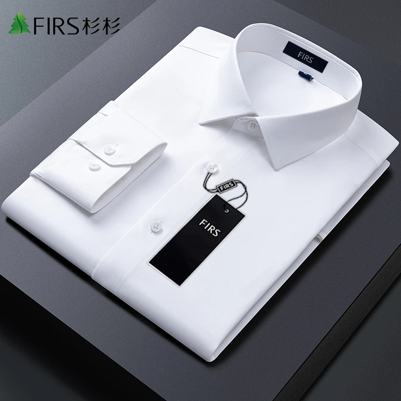 FIRS/杉杉【桑蚕丝】商务休闲长袖白色衬衫舒适垂顺有质感衬衣男装
