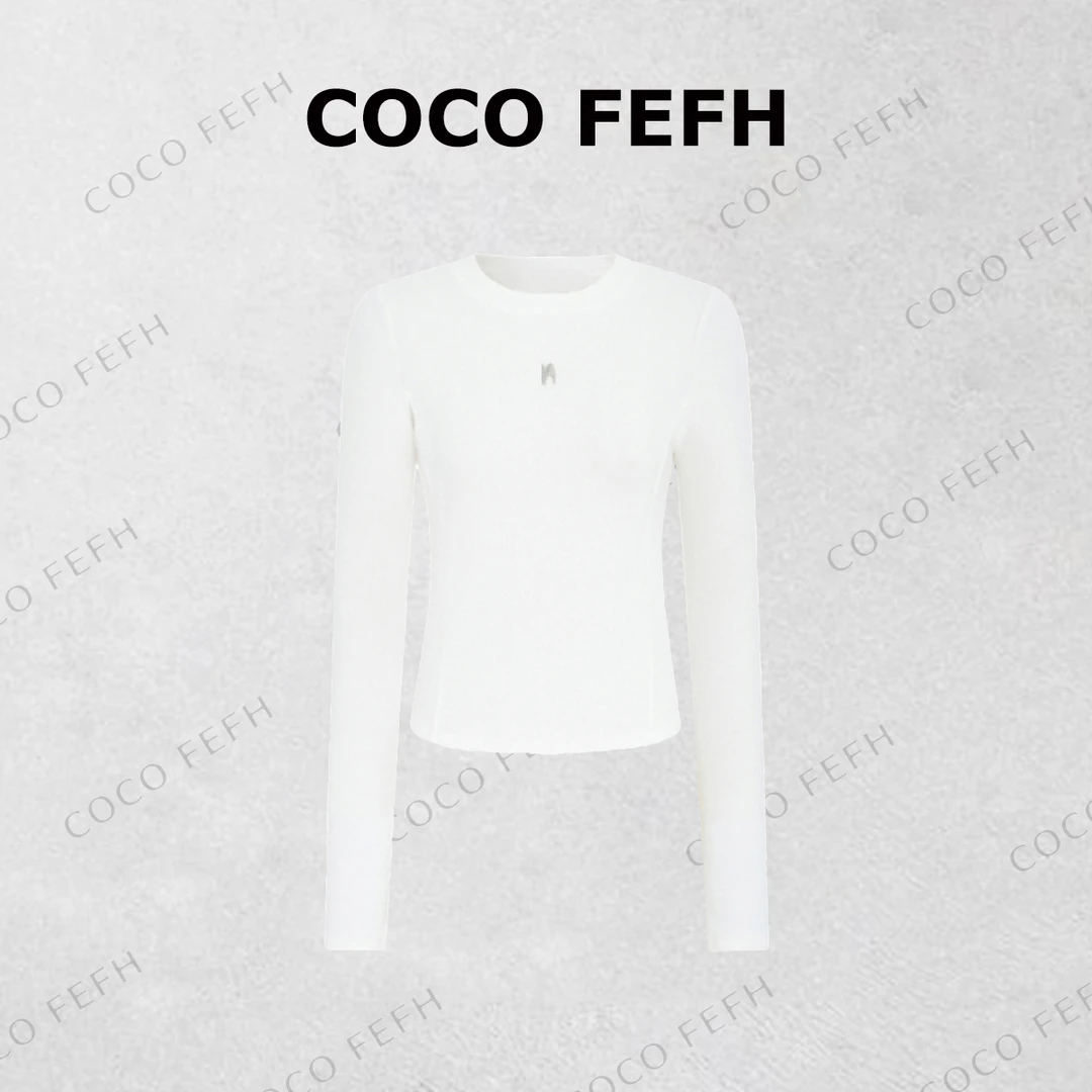 COCOFEFH早秋新品字母金属章仔弧形下摆修身长袖8912