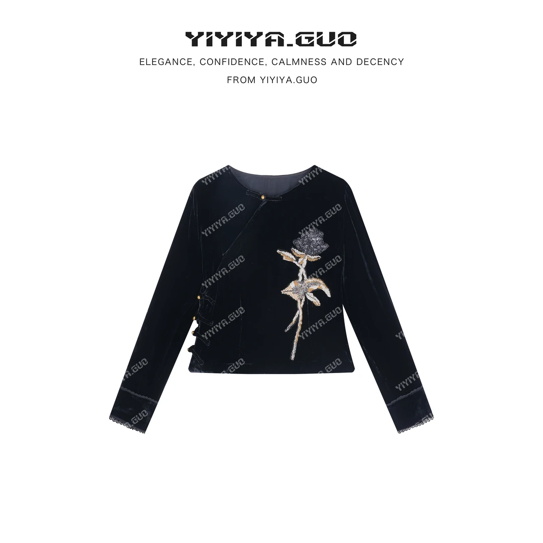 yiyiya.Guo艺艺吖【法绣·独绣一枝】斜襟刺绣钉珠上衣080317SS52