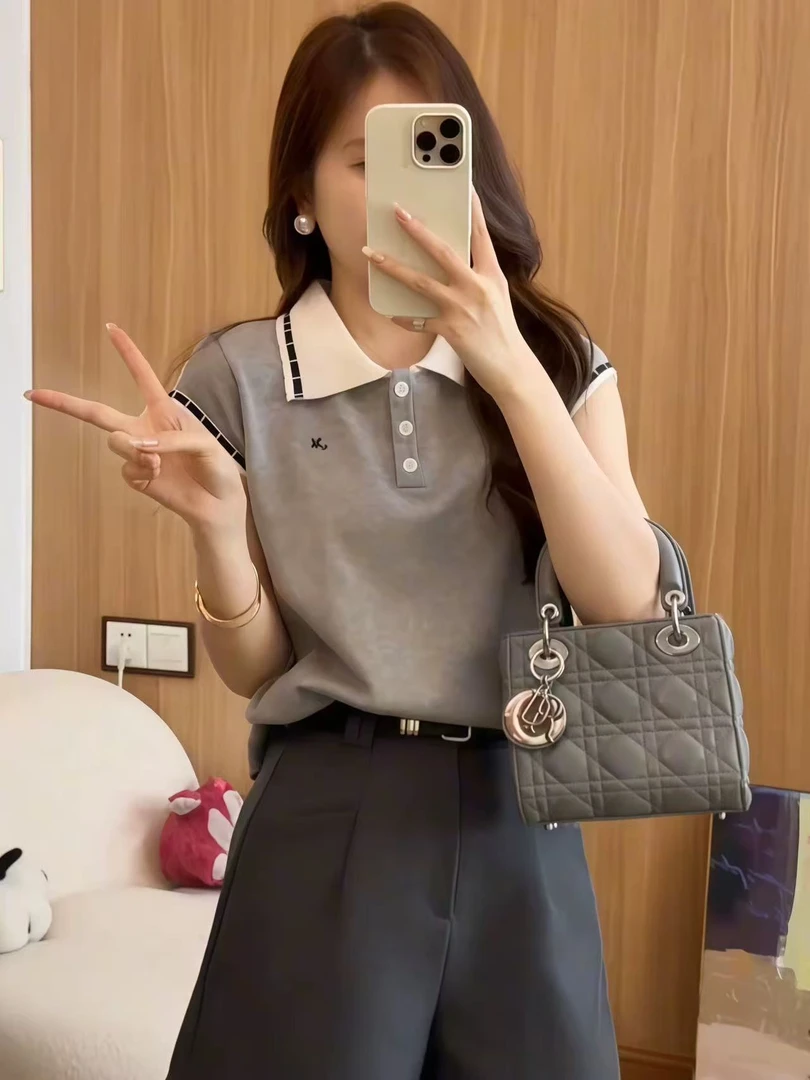 简约百搭休闲撞色POLO无袖针织T恤女夏季新款小个子百搭短款上衣