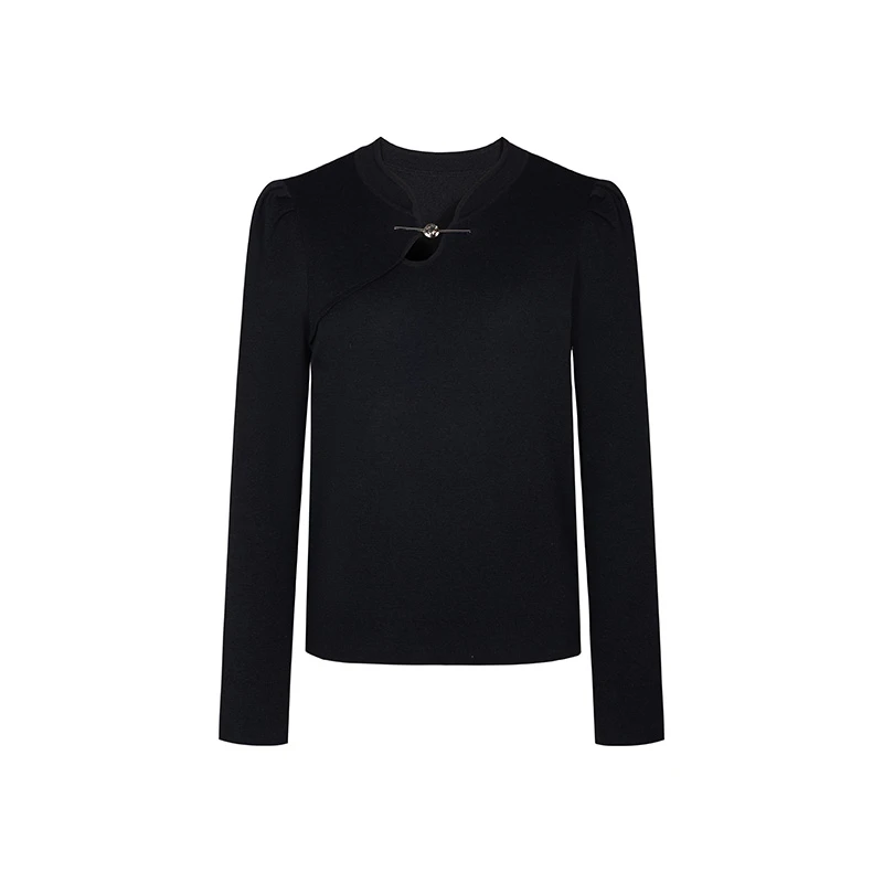 设计师女装2025秋季新款针织衫气质黑色修身套头毛针织衫41681