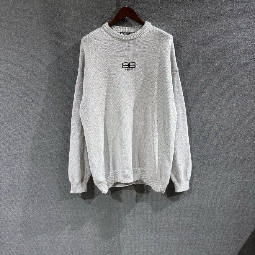 99新 Balenciaga/巴黎世家 (pm)双B锁扣刺绣毛衣 L码/4417