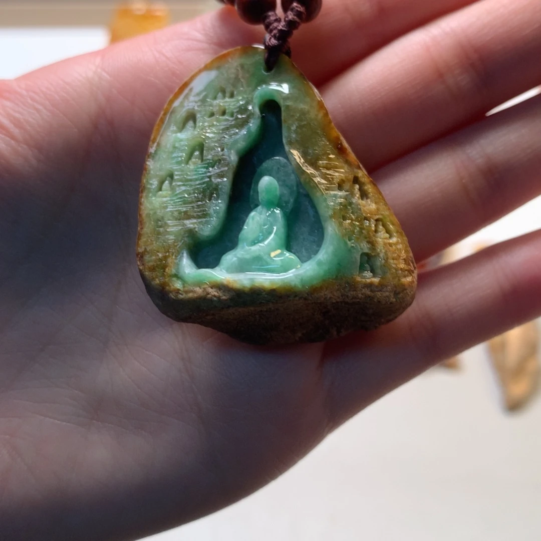 翡翠未镶嵌颈饰天然翡翠佛窟吊坠