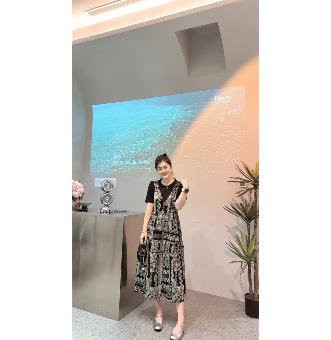 7181设计感假两件印花碎花裙子通勤风法式连衣裙夏季气质显瘦诗诗