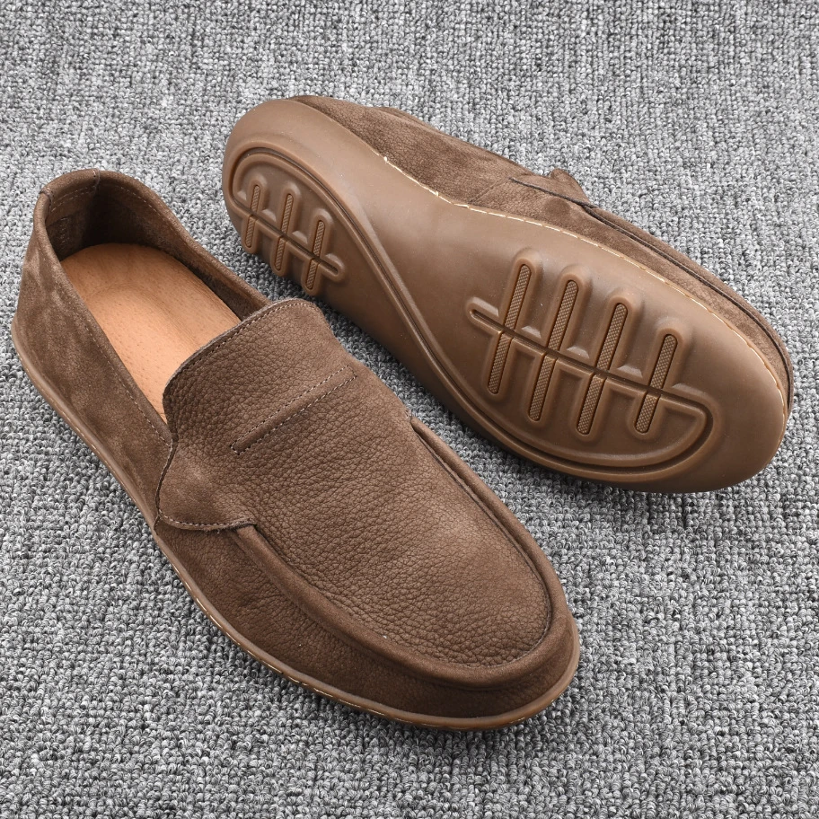 轻胜马精品头层牛皮豆豆鞋磨砂真皮软皮软底牛筋底透气一脚蹬