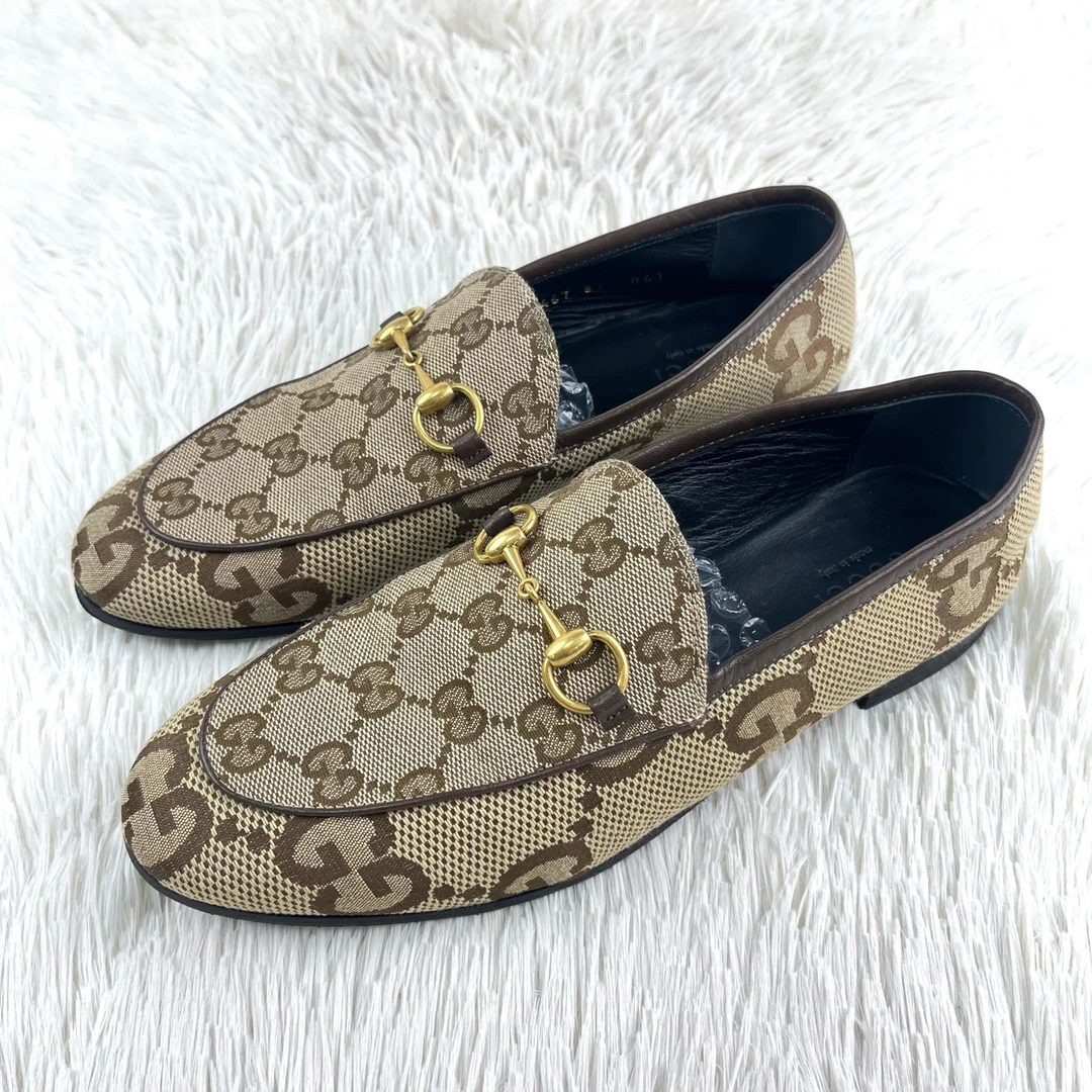 99新 GUCCI/古驰 经典老花满印马衔扣帆布乐福鞋37码