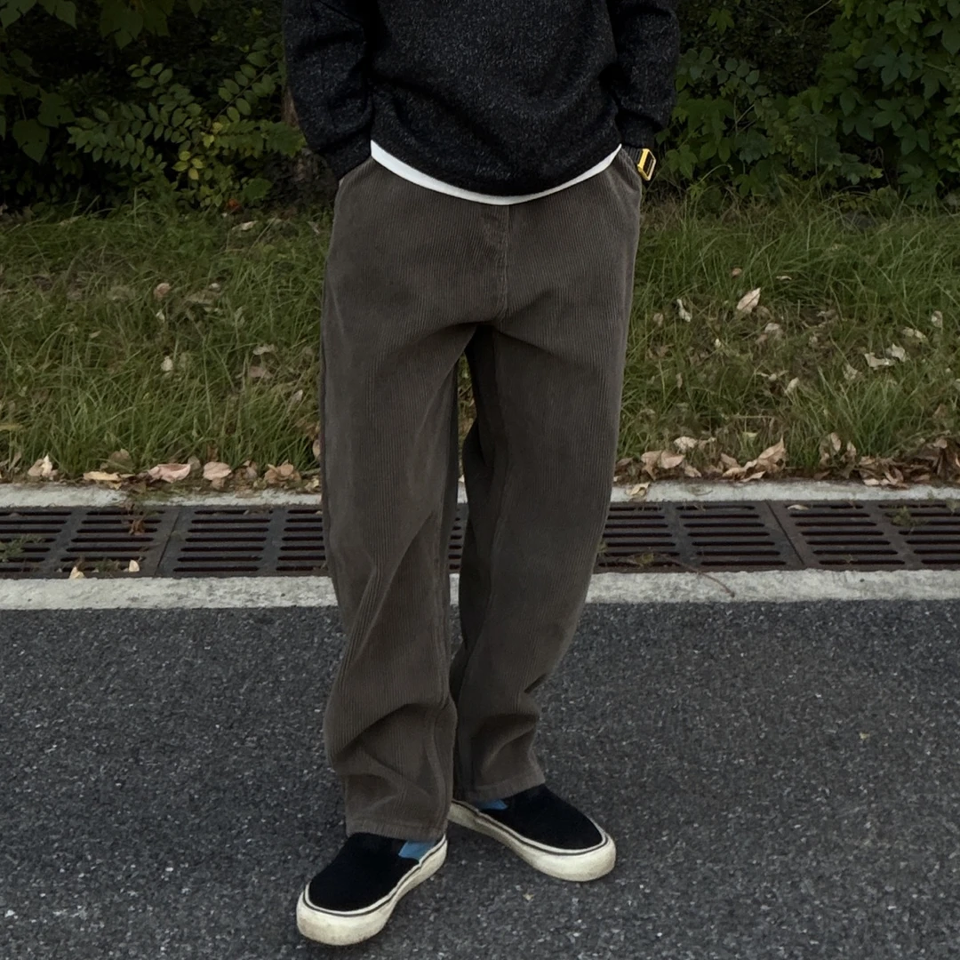 鑫宝25aw宽松情侣水洗粗坑条加绒灯芯绒长裤休闲裤N6835