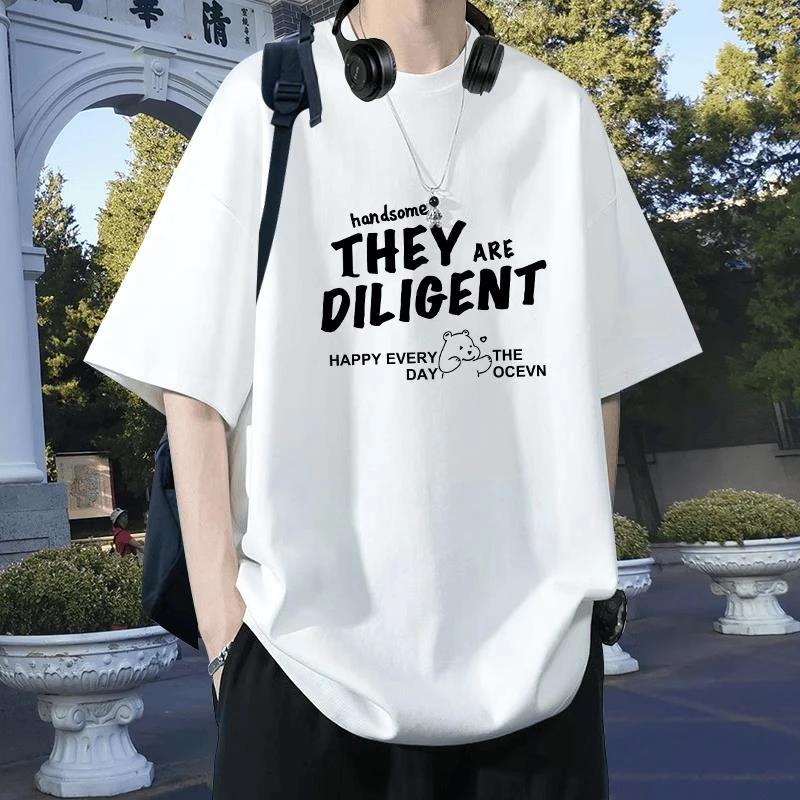 100%纯棉短袖t恤男士夏季美式休闲宽松潮牌学生情侣款重磅ins上衣