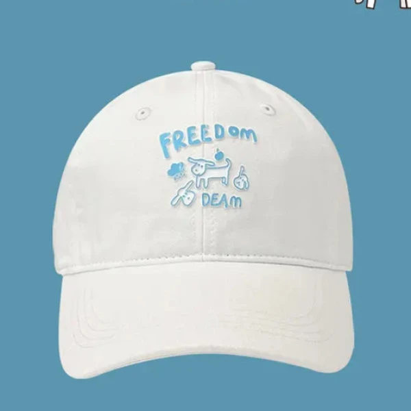 2025新款可爱小狗白色鸭舌帽子女春夏季遮阳防晒日系小清新棒球帽