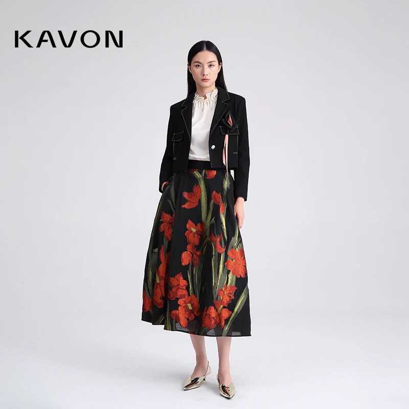 【晨粉专享价】法式浪漫丝滑油亮口袋大摆油画风花色半裙KM4U721AA