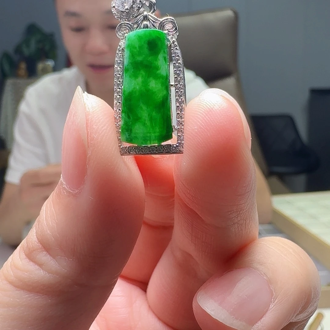 翡翠银S925镶嵌吊坠(不含链)天然
