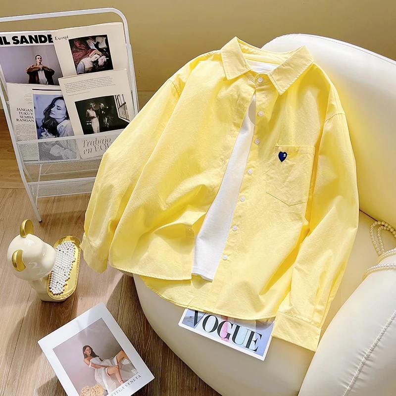 秋秋落叶黄色长袖衬衫女2025新款韩版高级感休闲宽松慵懒风衬衫衫