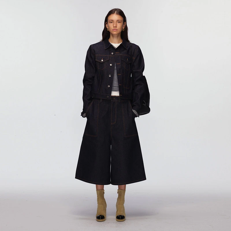 ECHOADE 时髦中低腰设计 丹宁原色微喇阔腿版型牛仔中裤