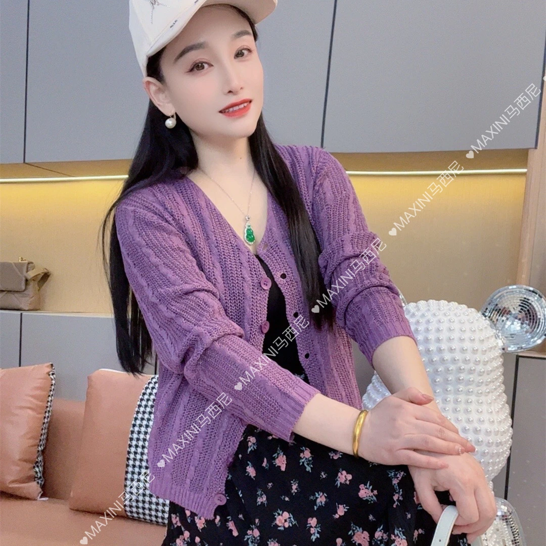 法式钩花镂空v领长袖针织衫女2025新款秋季高级小众开衫外搭上衣