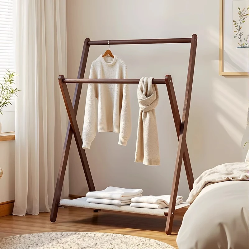 榉木小型挂衣架床边晚上放衣服架子可折叠简易落地卧室实木衣帽架
