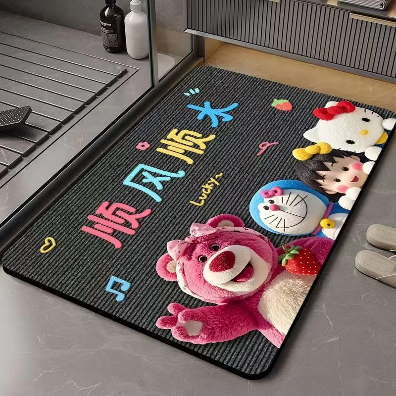 【店铺热销】草莓熊硅藻泥吸水垫卡通淋浴房脚垫卫生间门口防滑kkk