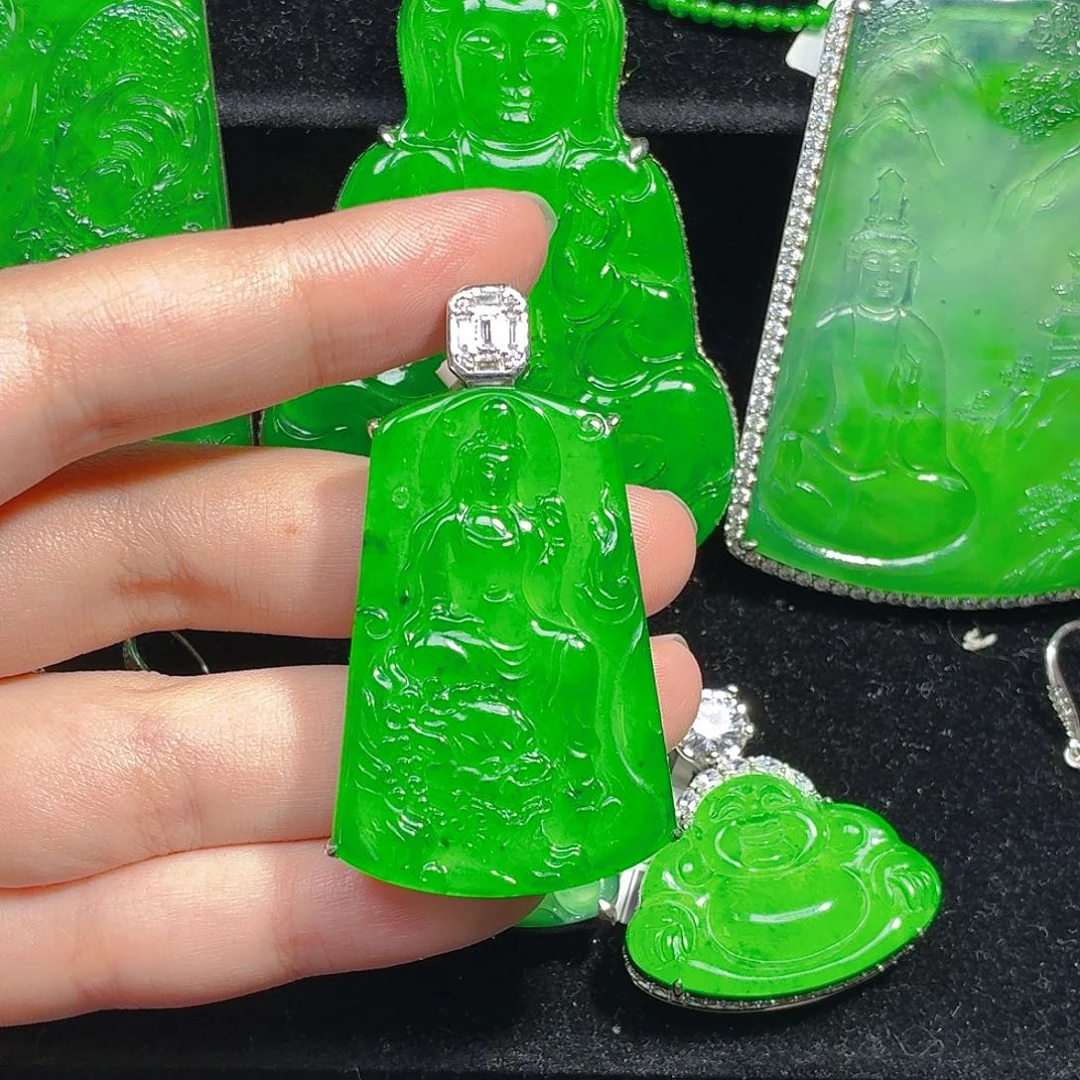 翡翠银S925镶嵌颈饰天然A货翡翠